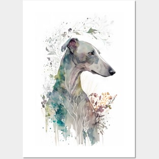 Abstract Watercolor of a Greyhound or Grayhound with Fall Nature Accents Posters and Art